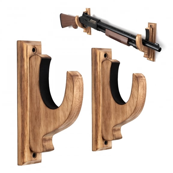 XIBUFE Wood Gun Rack Real Wood Shotgun&Rifle Wall Mount Holder for Firearms,Vintage Gun Display,Gun Rack for Wall,2Pcs