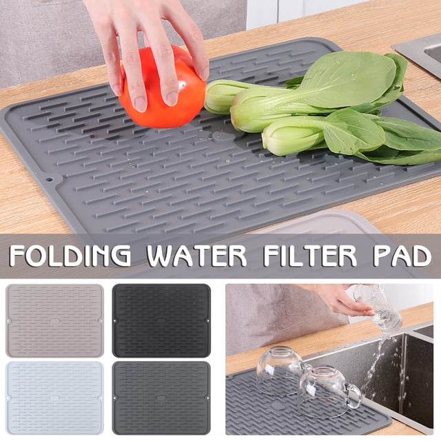 Xihbxyly Tapete para Secar Platos, Protector Antideslizante para Encimera, Tamaño Grande (40 X 30 Cm), Secado Rápido con Diseño En Relieve, Tapete Multiusos para Fregadero de Cocina, Incluye Cepillo