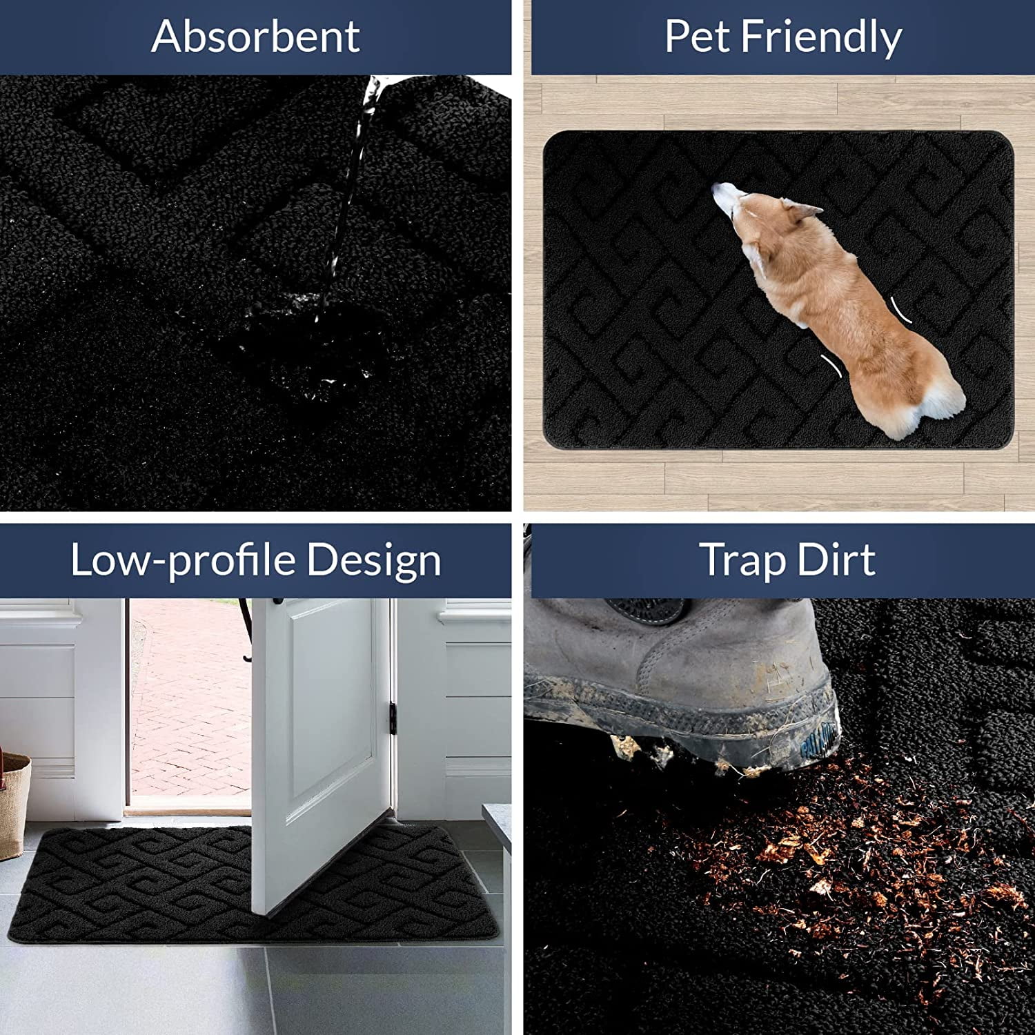 Walensee Indoor Doormat, Front Door Mat for Entrance, 36"x59" Black