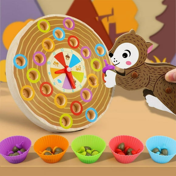 Baby Squirrel Clip Ball Puzzle Educational Toys Coordination Skills Wooden Beads Game for Boys Girls Children Birthday Gifts