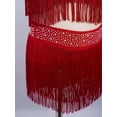 thumbnail image 6 of TiaoBug Kids Girls Latin Dance Outfit Ballroom Salsa Tassel Fringe Dress One Shoulder Crop Top and Skirt Set Burgundy 14, 6 of 7