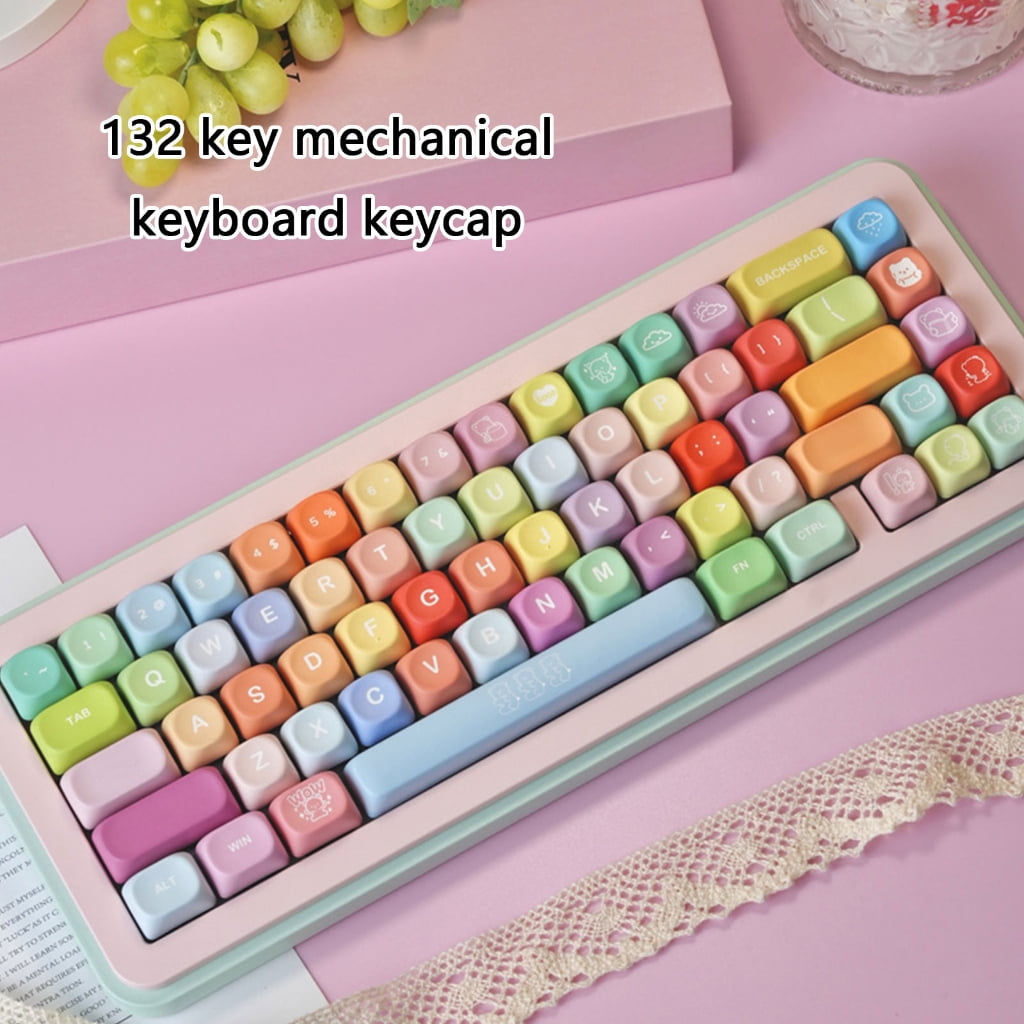 132Key Dyes Sublimated PBT Colorful Keycap Set For MX Mechanical Keyboards MOA Profile AntiShine