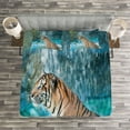 thumbnail image 3 of Ambesonne Tiger Quilted Bedspread Set 3 Pcs, Feline Animal in Pond, King Size, Pale Brown Turquoise, 3 of 3