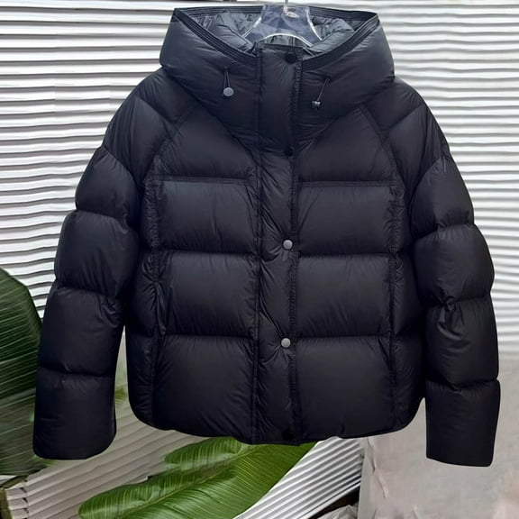 gbyLJF Women's Puffer Coats Solid Color Long Sleeve Hooded Down Jackets Winter Thicken Warm Cotton-padded Jacket