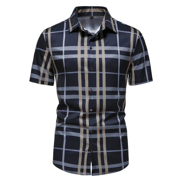 Casual Short Sleeves with Checkered Prints Shirt