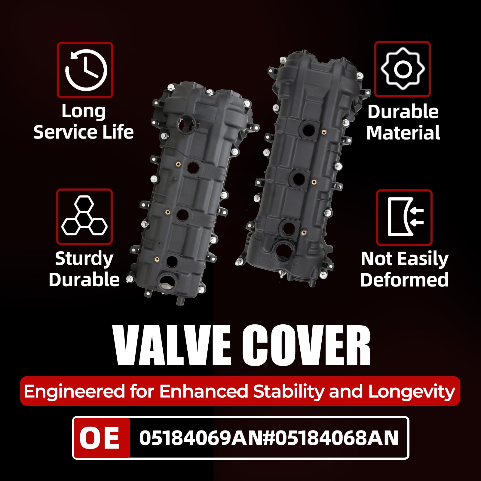 MITZONE Valve Cover compatible with 2011-2020 Dodge Chrysler Jeep RAM 3.6L V6 Grand Cherokee Wrangler Journey Grand Caravan Town Country 1500 Replaces 5184068AN 5184069AN