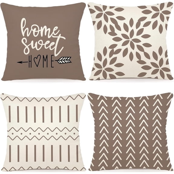 Pillow Covers 20x20 Set of 4, Modern Sofa Throw Pillow Cover, Decorative Outdoor Linen Fabric Pillow Case for Couch Bed Car, Khaki