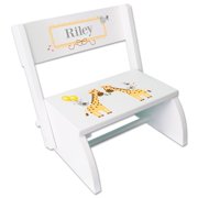 Angle View: Personalized Giraffe White Flip Stool