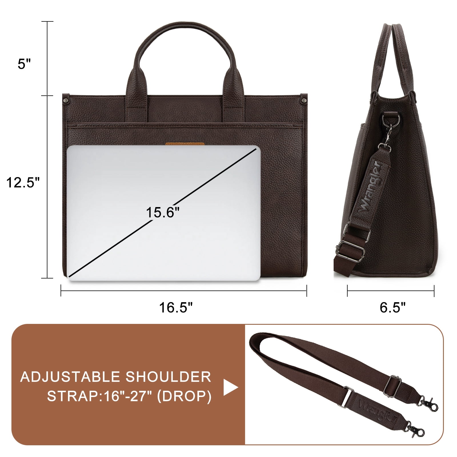 Wrangler Laptop Bag for Women 15.6 Inch Vintage Work Messenger Bag for Business Briefcase Handbag with Adjustable Shoulder Strap, Coffee