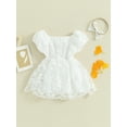 thumbnail image 4 of Bslissey Baby Girls Flower Embroidered Romper Dress 3M 6M 12M 18M Short Puff Sleeve Layered Tulle Skirt Hem Jumpsuit with Headband Newborn Infant Sweet Bodysuit, 4 of 9