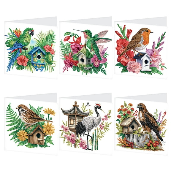 6pcs Diamond Art Painting Kit Greeting Card, Birdie Bird's Nest 5D DIY Special Shape Diamond Greeting Card Creative Gifts, Christmas Thanksgiving Greeting Card Congratulation