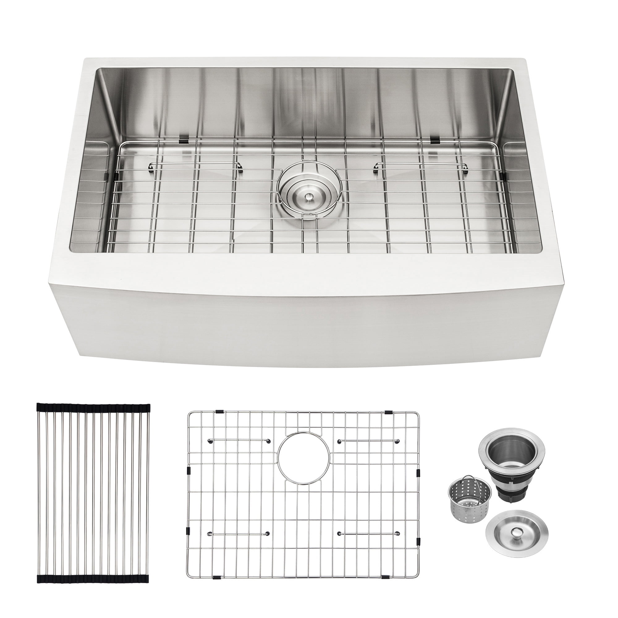 Izzovium 33"x21"x10" Farmhouse Apron Single Bowl Stainless Steel Kitchen Sink, Brushed Nickel, 16 Gauge T304, Dent-Resistant & Rustproof, Easy-Clean Design