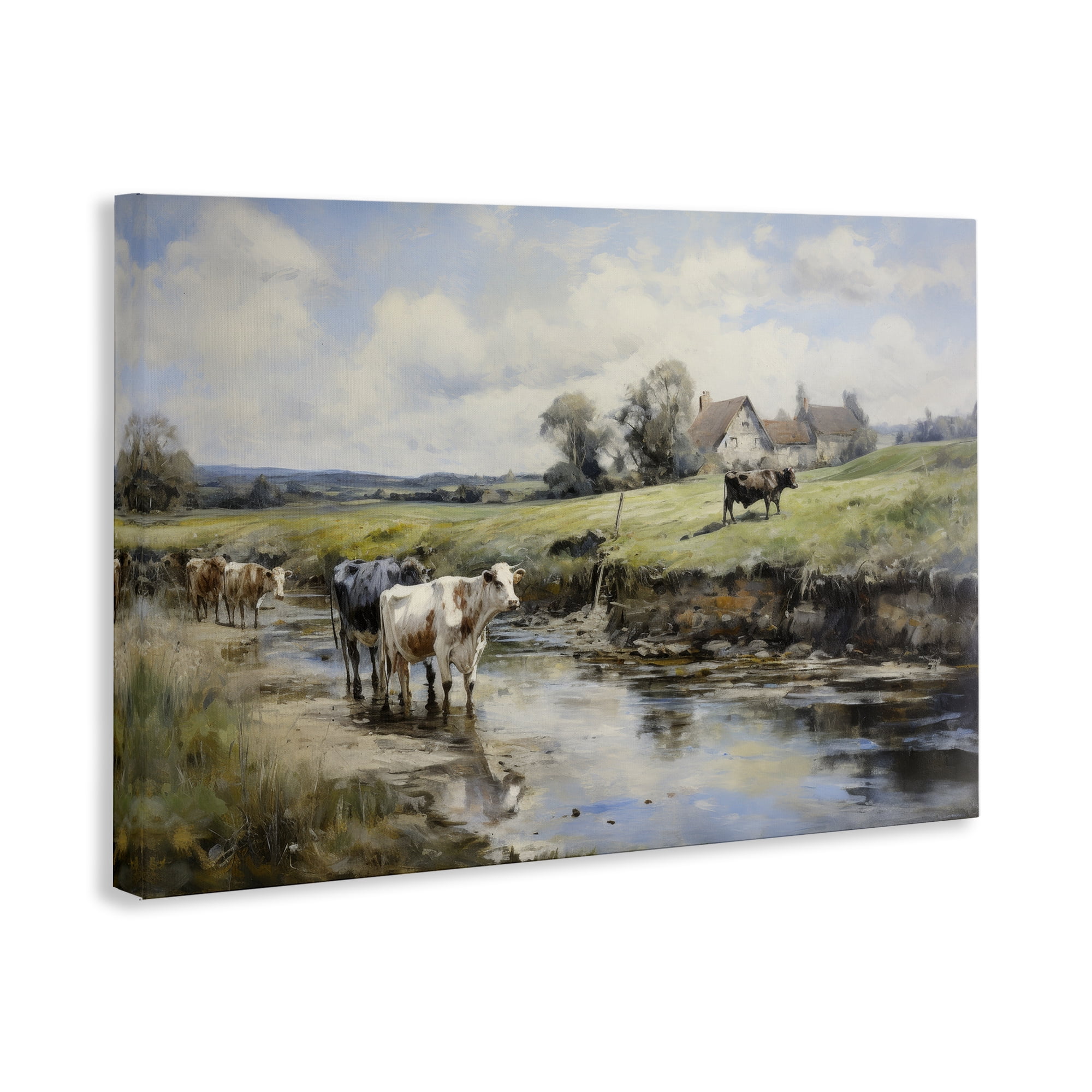 Stupell Industries Free Roaming Cattle Landscape & Nature Painting Wrapped Canvas Art Print Wall Art, 24 x 16