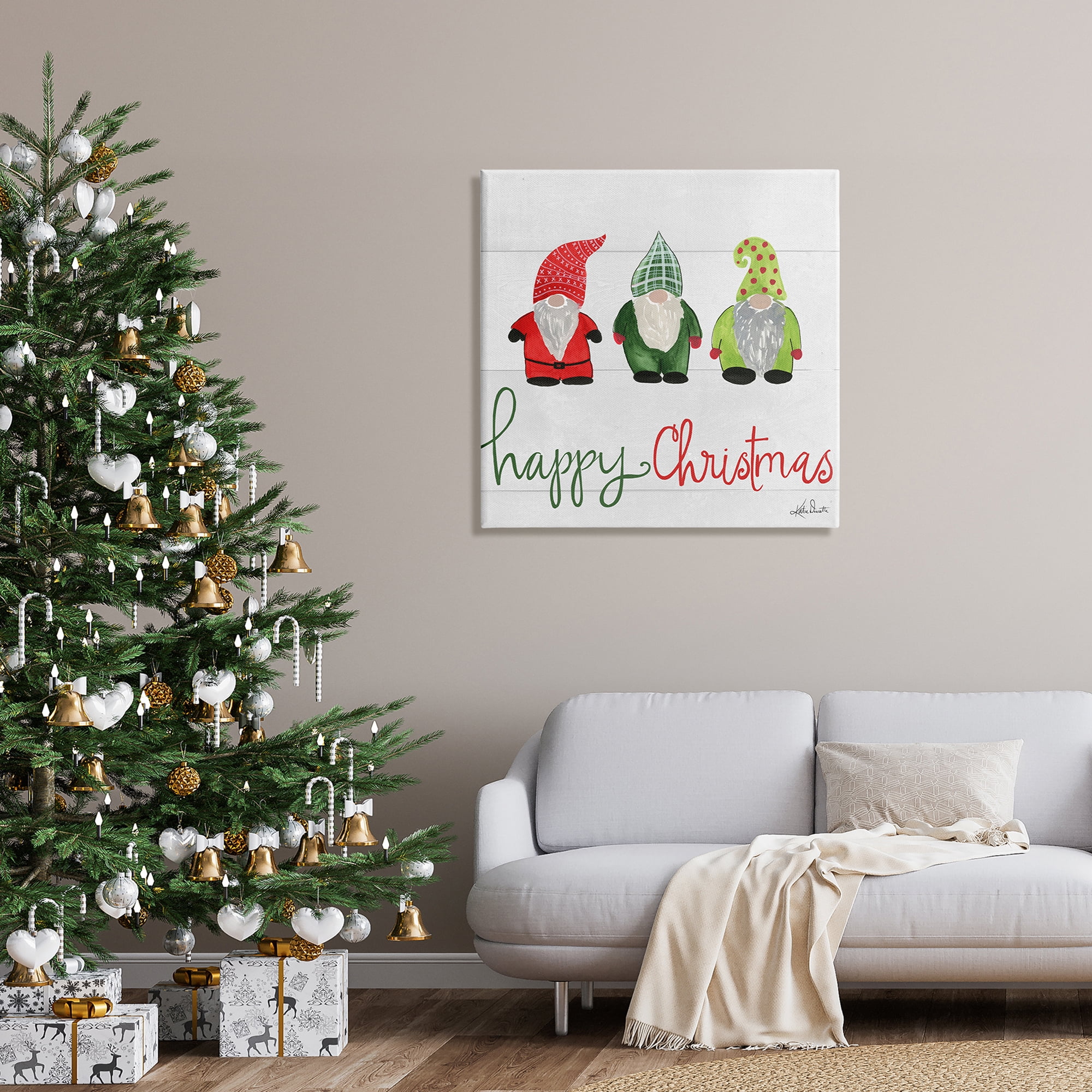 Happy Christmas Jolly Holiday Gnomes Patterned Hats Inspirational Graphic Art Gallery-Wrapped Canvas Print Wall Art