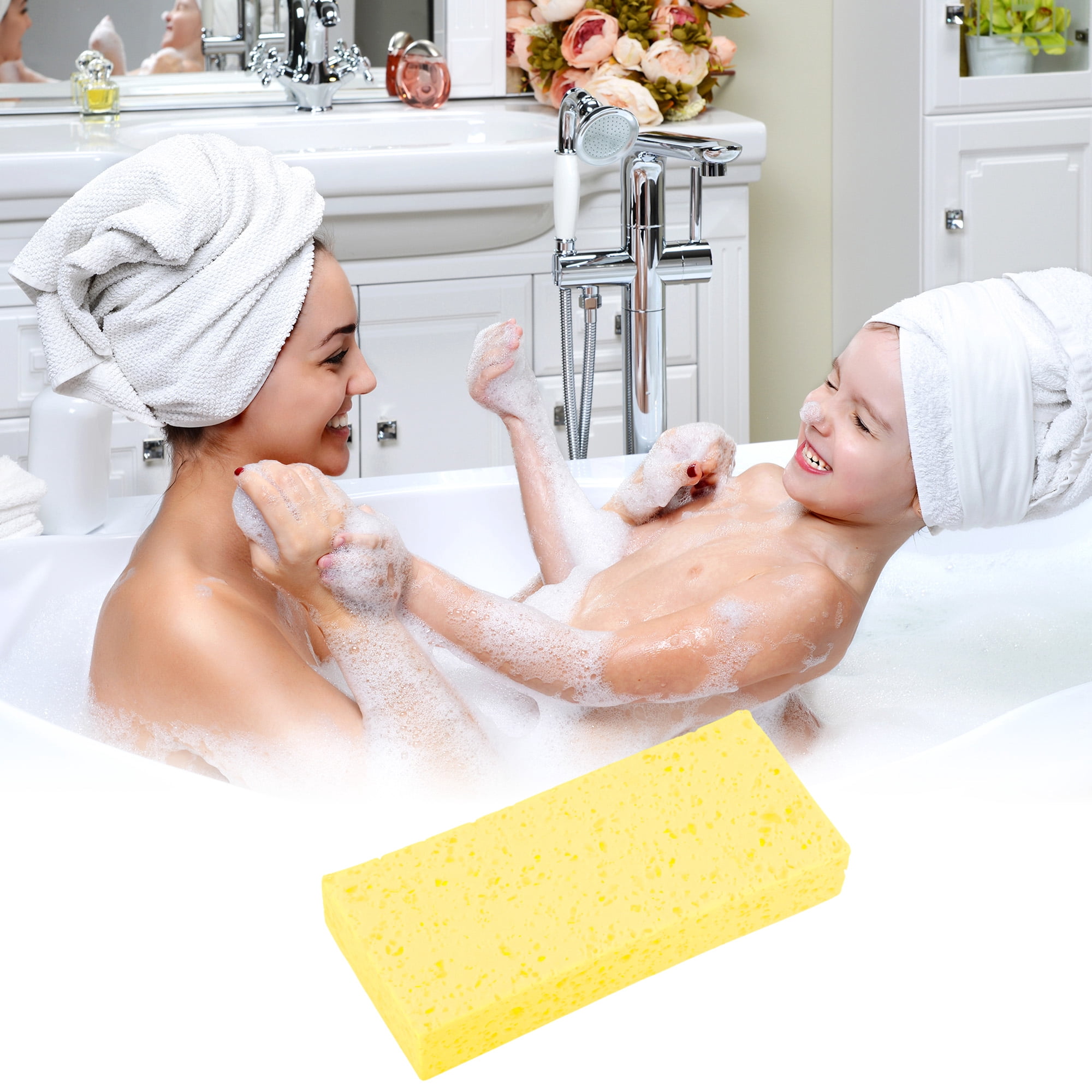 Unique Bargains Honeycombs Rectangular Bath Sponge Body Scrubber 1 Pc Yellow