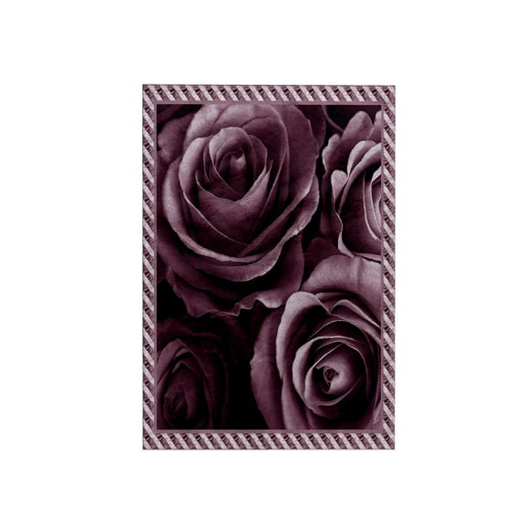 3dRose, Close up scene of dreamy muted plum purple roses surrounded by a striped frame, 15x22 Hand Towel