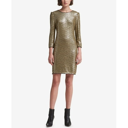 DKNY Womens Long Sleeve Sequin Dress