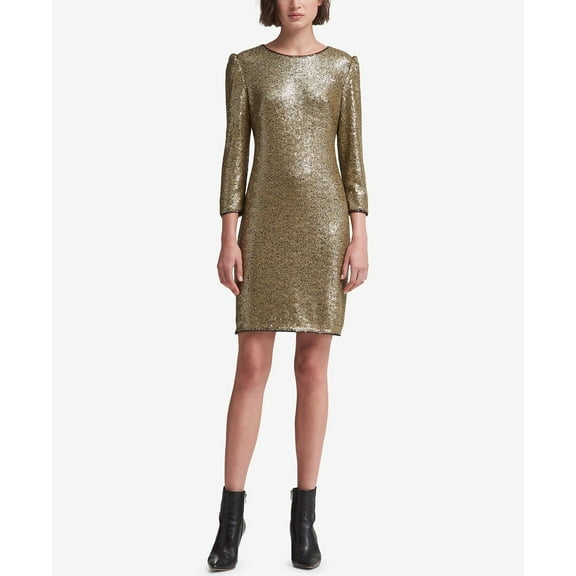 DKNY Womens Long Sleeve Sequin Dress
