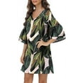 thumbnail image 5 of MLANM Women Summer T-Shirts Dress V Neck Casual Loose Mini Swing Shift Dresses, S Green Leaf, 5 of 7