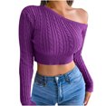 thumbnail image 6 of Fesfesfes Women Sweaters Casual Solid Color Long Sleeve Off Shoulder Knit Sweater Sweater Plus Size $10, 6 of 7