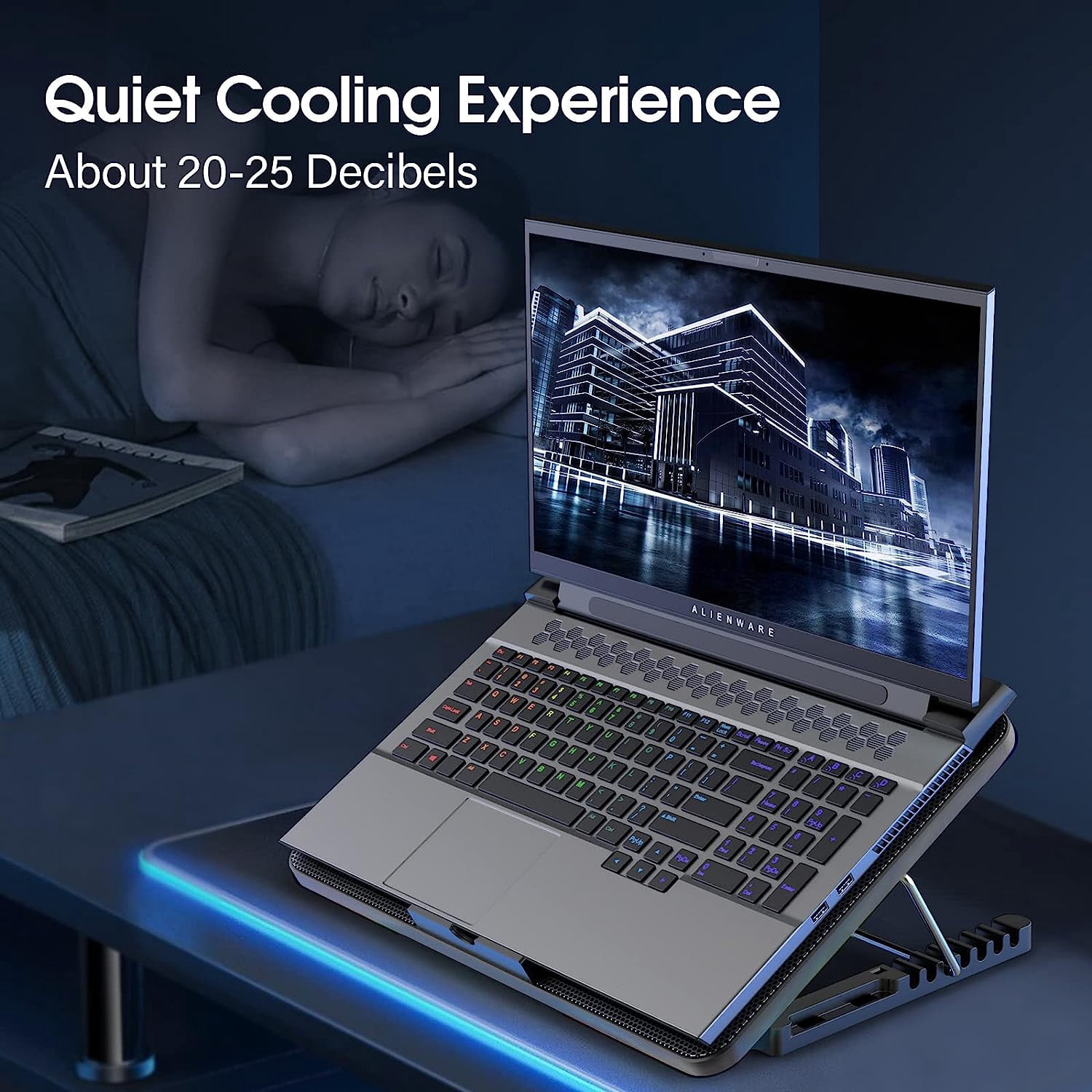 Laptop Cooling Pad, Gaming Cooler with 6 Quiet Fans, Fan Pad Fits 12-17 Inch Laptop, USB Port Powered, 7 Adjustable Height