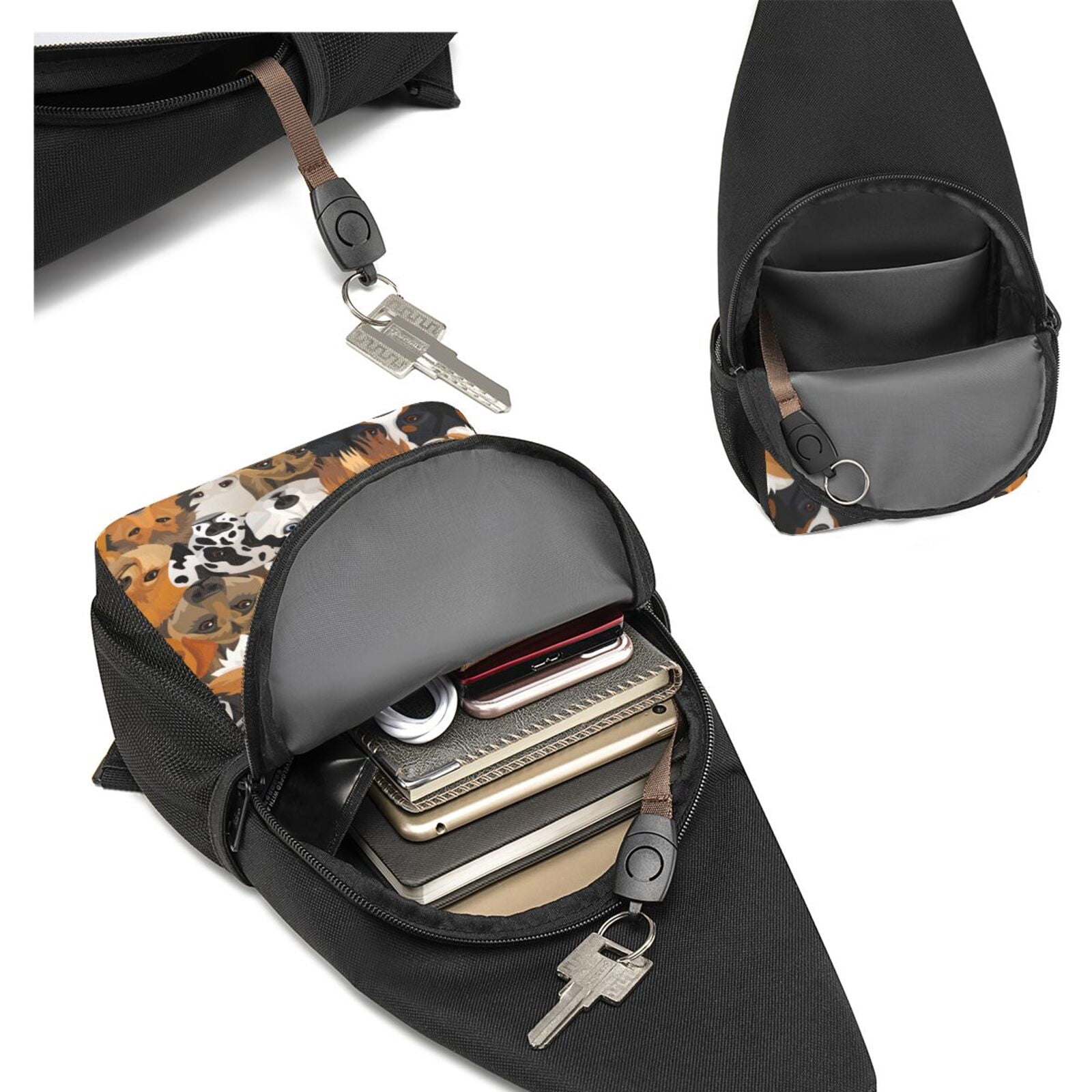 Xecao's Dogs Different Breeds Print Sling Bag: A Versatile Chest, Shoulder, and Crossbody Backpack for Casual Days Out, Perfect for Both Men and Women