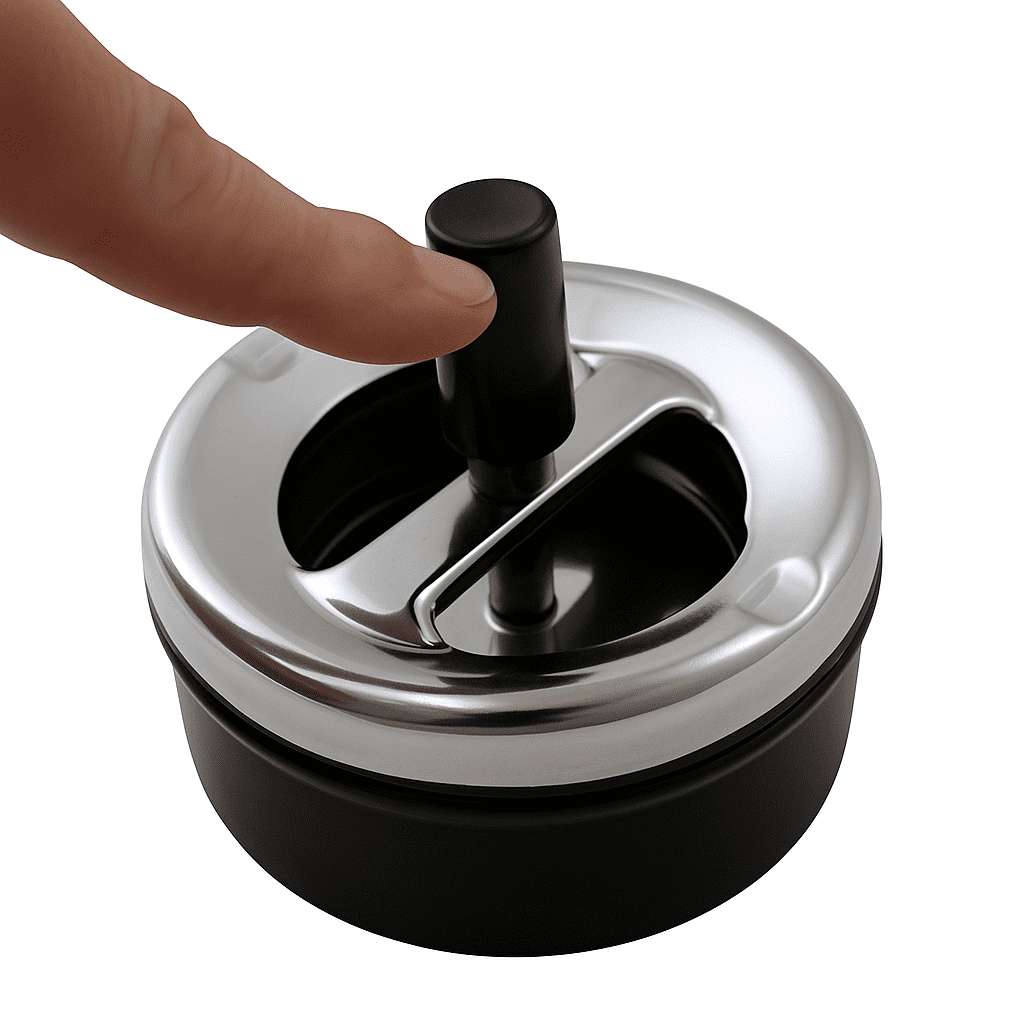 2-Pack Push-Down Spinning Ashtray – Metal Press-Lid