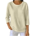 thumbnail image 3 of VBVC Women's Waffle 3/4 Sleeve Tops , Ladies' Crew Neck Loose Blouse , Casual Summer Shirts For Women,Khaki,S-2XL, 3 of 7