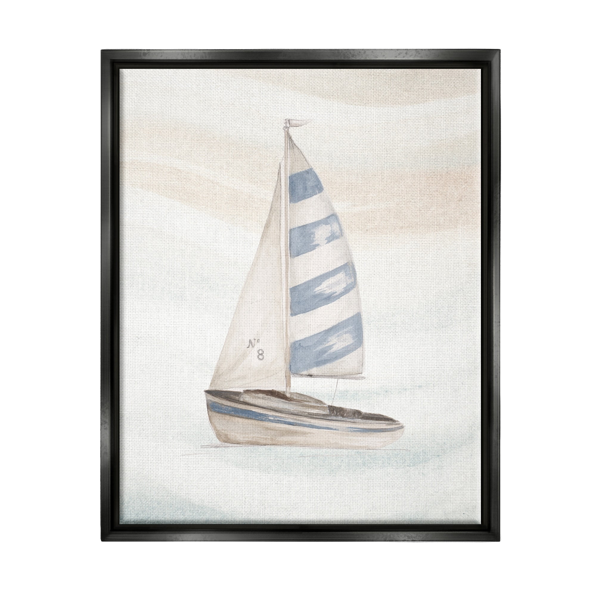Stupell Industries Sailing Calm Ocean Waves Lone Boat Drifting Graphic Art Metallic Gold Floating Framed Canvas Print Wall Art, Design by Patricia Pinto