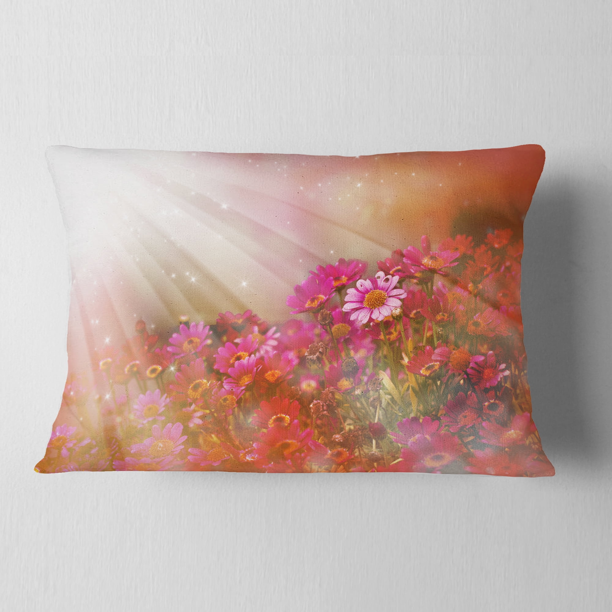 Designart Little Red and Pink Flowers Spring - Floral Throw Pillow - 12x20