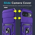thumbnail image 4 of KOMI Case Compatible with Google Pixel 9/9 Pro Built in Slide Camera Lens Cover+Screen Protector+Finger Ring Holder Kickstand,Heavy Duty Shockproof Full Body Protective Phone Cover, Purple, 4 of 5