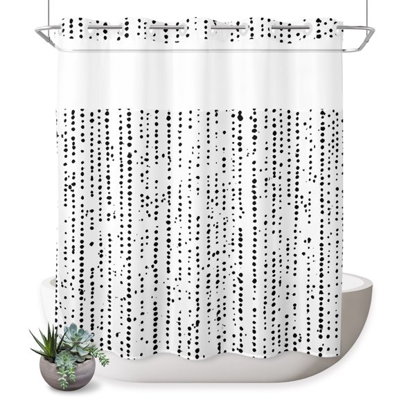 No Hook Shower Curtain, Abstract Polka Dot Shower Curtains for Bathroom with See Through Top Window, Geometric Dotted Stripes Vintage Waterproof & Washable Bath Curtain 66"x72"