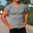 thumbnail image 2 of Men's Sports T-Shirts Running Tight Solid Color Blouses Thin and Breathable Elastic Shirts Short Sleeve V-Neck Casual Pullover Tops, 2 of 6
