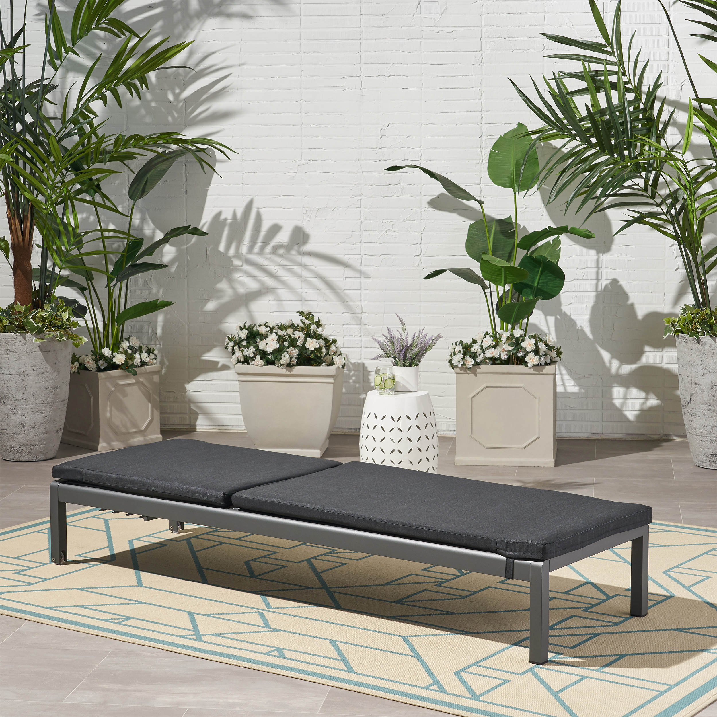Bridget Outdoor Chaise Lounge with Cushion, Dark Gray