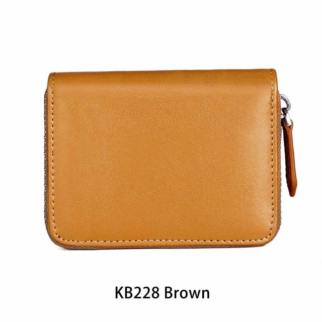 Langgg Coin Purse Men Short Money Bag Change Mini Wallet Pocket Zipper Rfid Blocking Card Holder Cowhide Lady Fashion for Office Pouch Brown