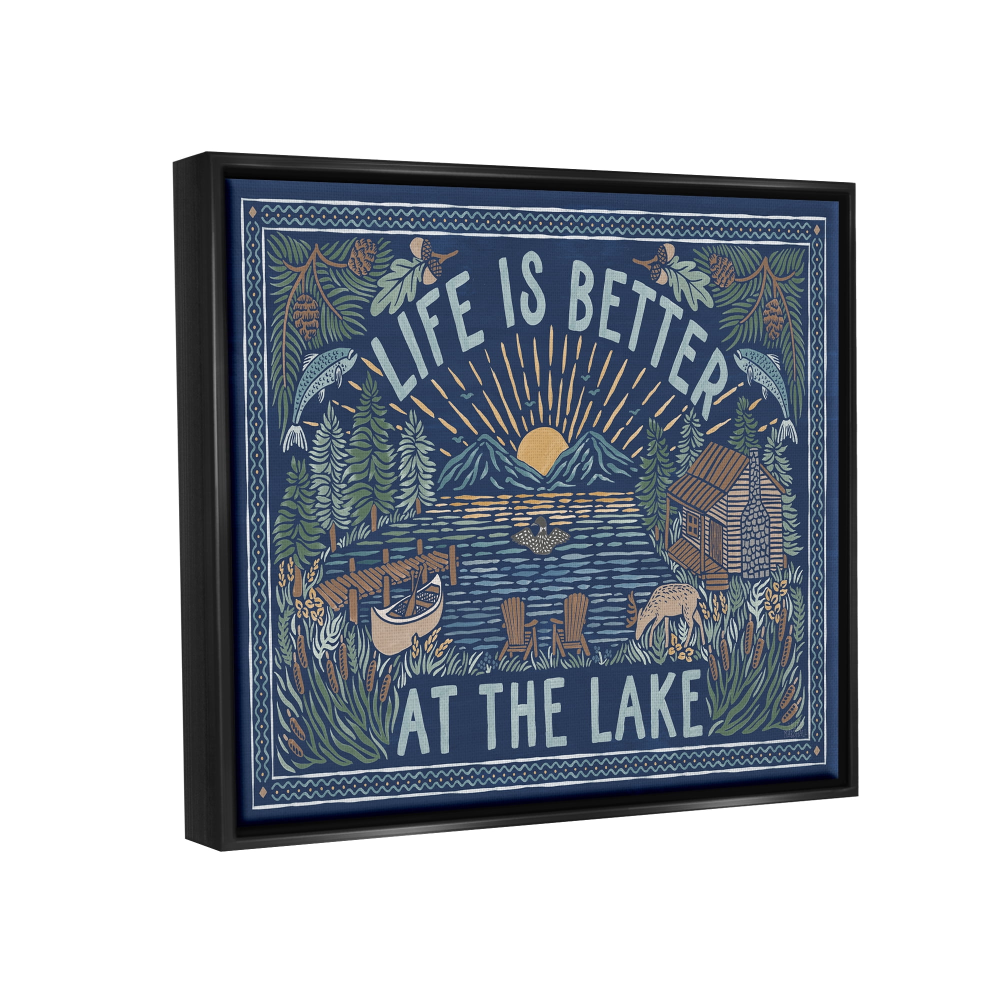 Stupell Industries Night Lake Scene Phrase Nature Painting Black Floater Framed Art Print Wall Art, 21 x 17