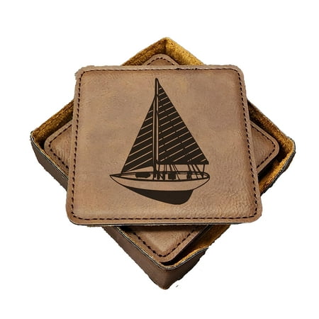 

Sailboat Coasters - Handmade Coasters Set of 6 - Engraved Barware Decorations - Leather Bar Decor - Man Cave Father s Day Present