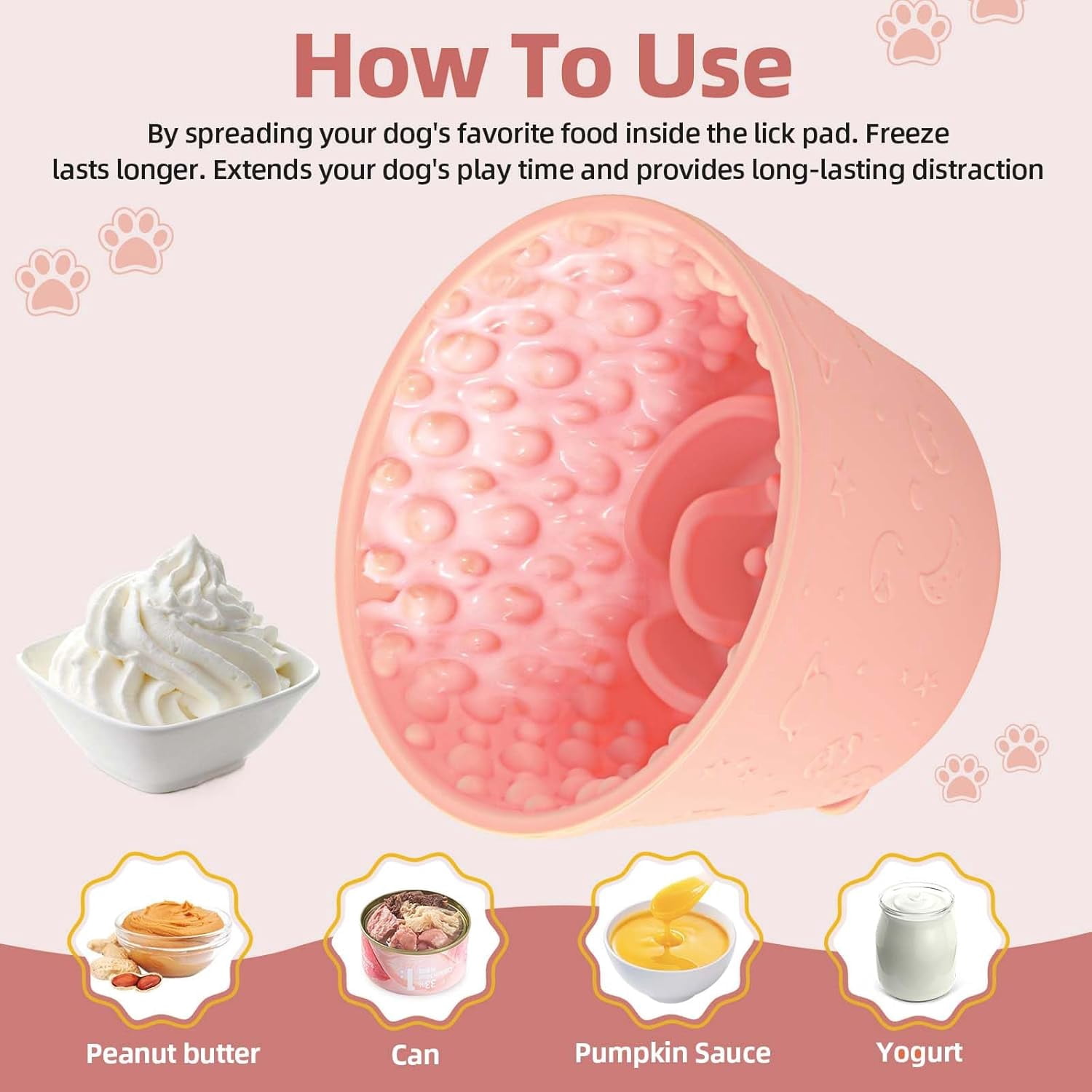 Dog Slow Feeder Lick Bowl, Non-Slip Dog Licking Treat Dispenser, Slow Feeder Bowls for Small Medium Large Breed Dogs, Anxiety Relief & Anti-Choking, BPA Free Silicone (Pink, 1.6 Cup)