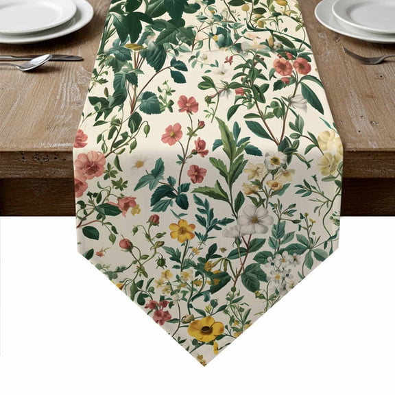 Botanical Print Table Runner Linen Burlap Table Runner 72 Inches Long Vintage Plants Herbs Fruit Flower Dresser Scarves for Kitchen Island Coffee Dining Room Party Wedding Holiday Decoration 13"x72"