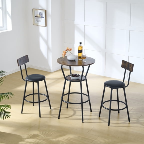 Aukfa Dining Table Set for 2,Round Bar Table Set for Small Space, Brown