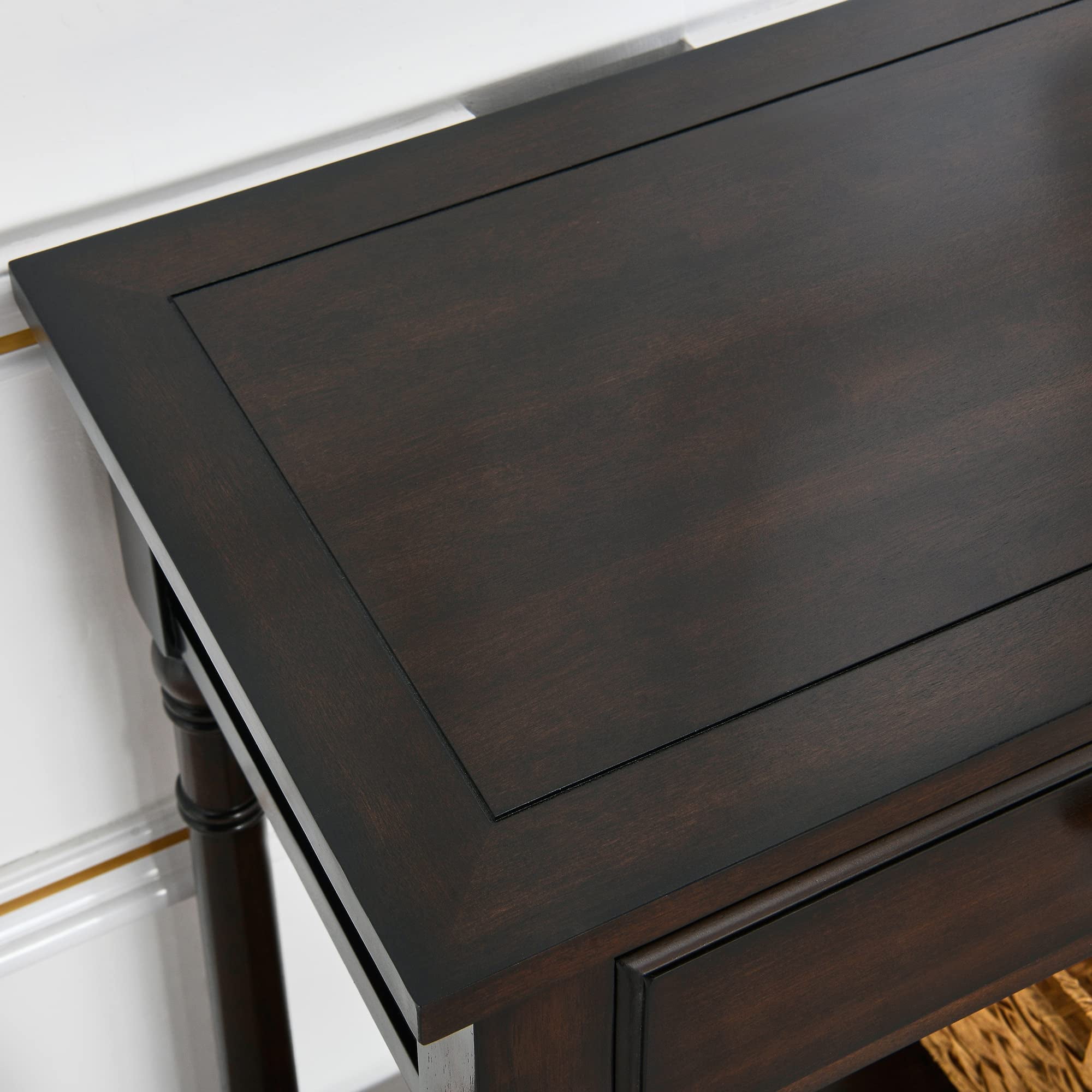 JESONVID Solid Wood Console Table with 2 Drawers, 2-Tier 35.4" X 30" Accent Sofa Table with Multilayer Storage Shelf Rustic Hall Entryway Tables for Living Room Home Office-Walnut