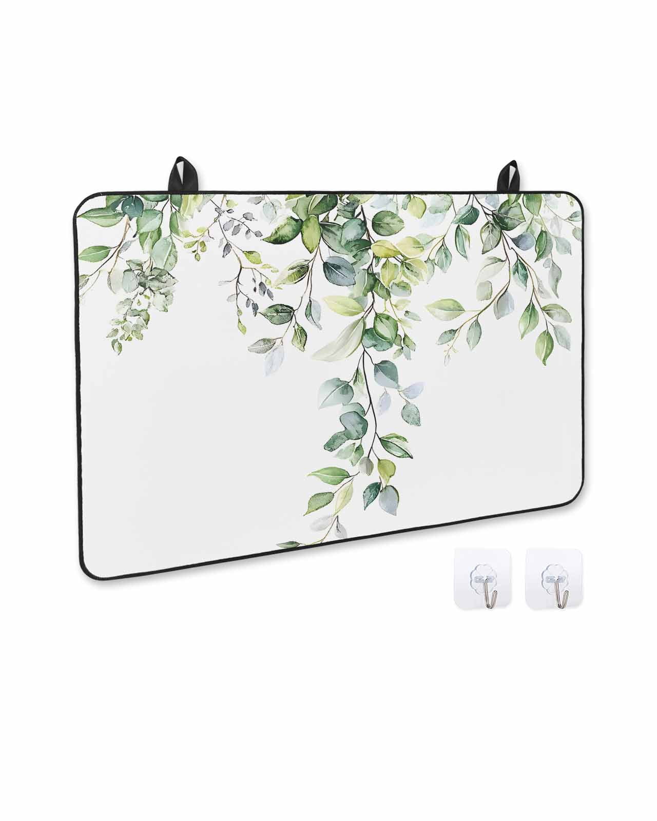 nqOlkjepod Large Induction Cooktop Protector Mat 24"x21", Summer Eucalyptus Leaves Stove Top Covers for Electric Stove, Pastoral Rustic Botanical Stove Burner Cover Mats, Glass Top Stove Cover