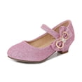 thumbnail image 2 of Hinvhai Girls Dress Shoes Shiny Low Heels Pumps Princess Shoes with Bowknot for Wedding Party (Toddler/Little/Big Kids) Pink 1.5 M(28), 2 of 6