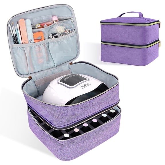 Godery Nail Polish Organizer Bag Holds 30 Bottles, Double Layers Nail Polish Storage Case with Adjustable Dividers for Manicure Tools, Travel Home