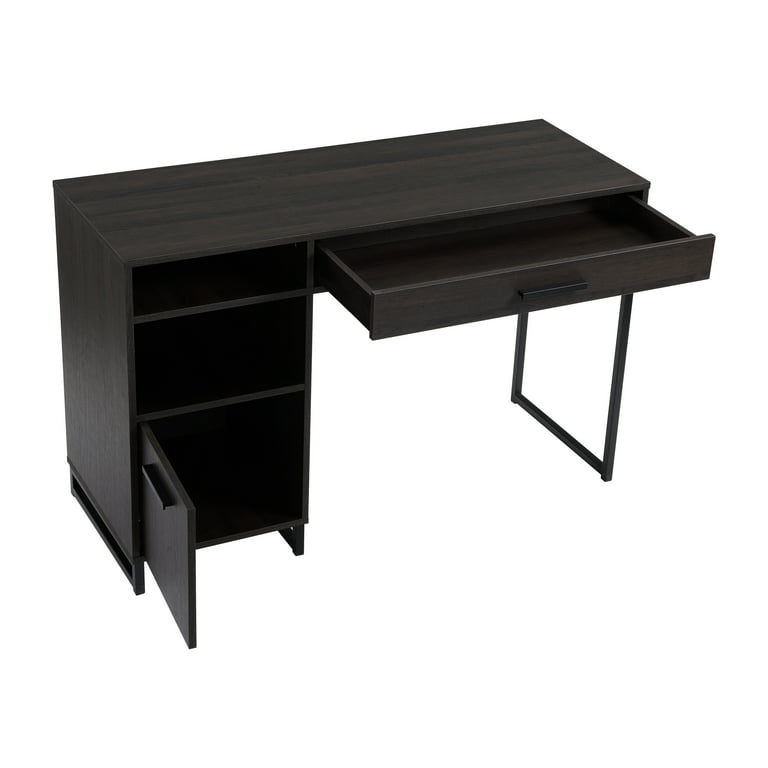 Mainstays Wood & Metal Writing Desk with 1 Drawer and 1 Door for Teens  Adult, 29.92in, Espresso Finish. 