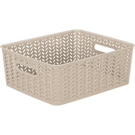 White Wall Storage - Simplify Meduim Resin Storage Tote Herringbone