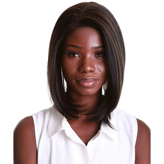 LUXLUXE Cerosa Women Straight 11 Inch Long, Heat Resistant Fiber, Straight Hand-Tied Lace Front Wig, Gold