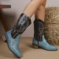 thumbnail image 4 of Sequin Wide Mid Calf Cowboy Boots for Women 2025 Sparkly Glitter Patchwork Color Block Western Cowgirl Boots Blue Size 6, 4 of 7