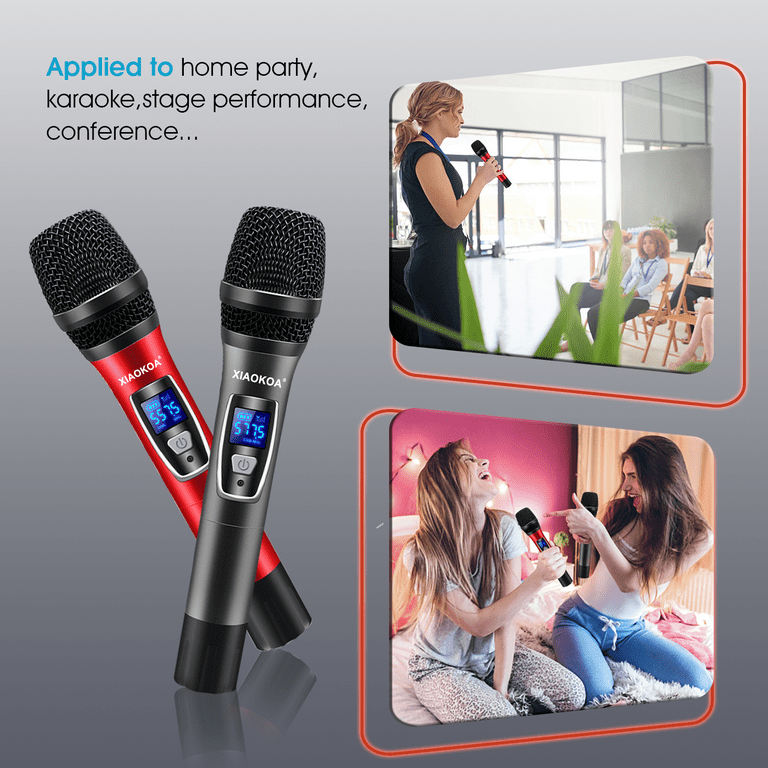 Lococo Wireless Microphones,Dual UHF Karaoke Wireless Microphone System  with Rechargeable Receiver for Party, Meeting,Church,Wedding,260ft Range 