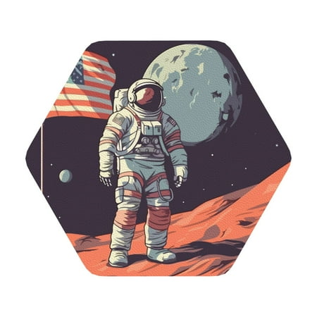 

Lukts Astronaut With American Flag Leather Drinks Coasters Set of 6 Suitable or Drinks Furniture Protection and Easy Clean up